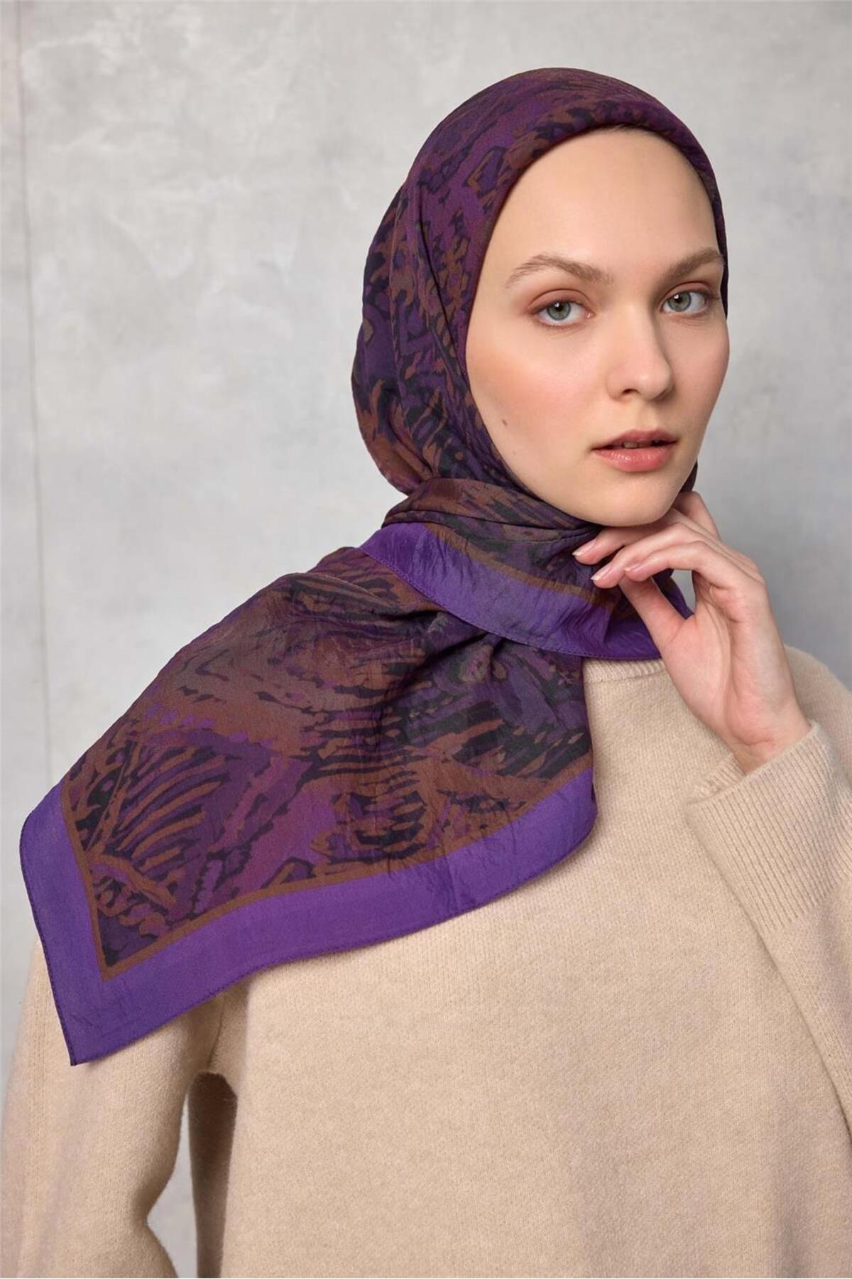 Viscose Velora Scarf All Season Mixed Pattern Purple 90x90