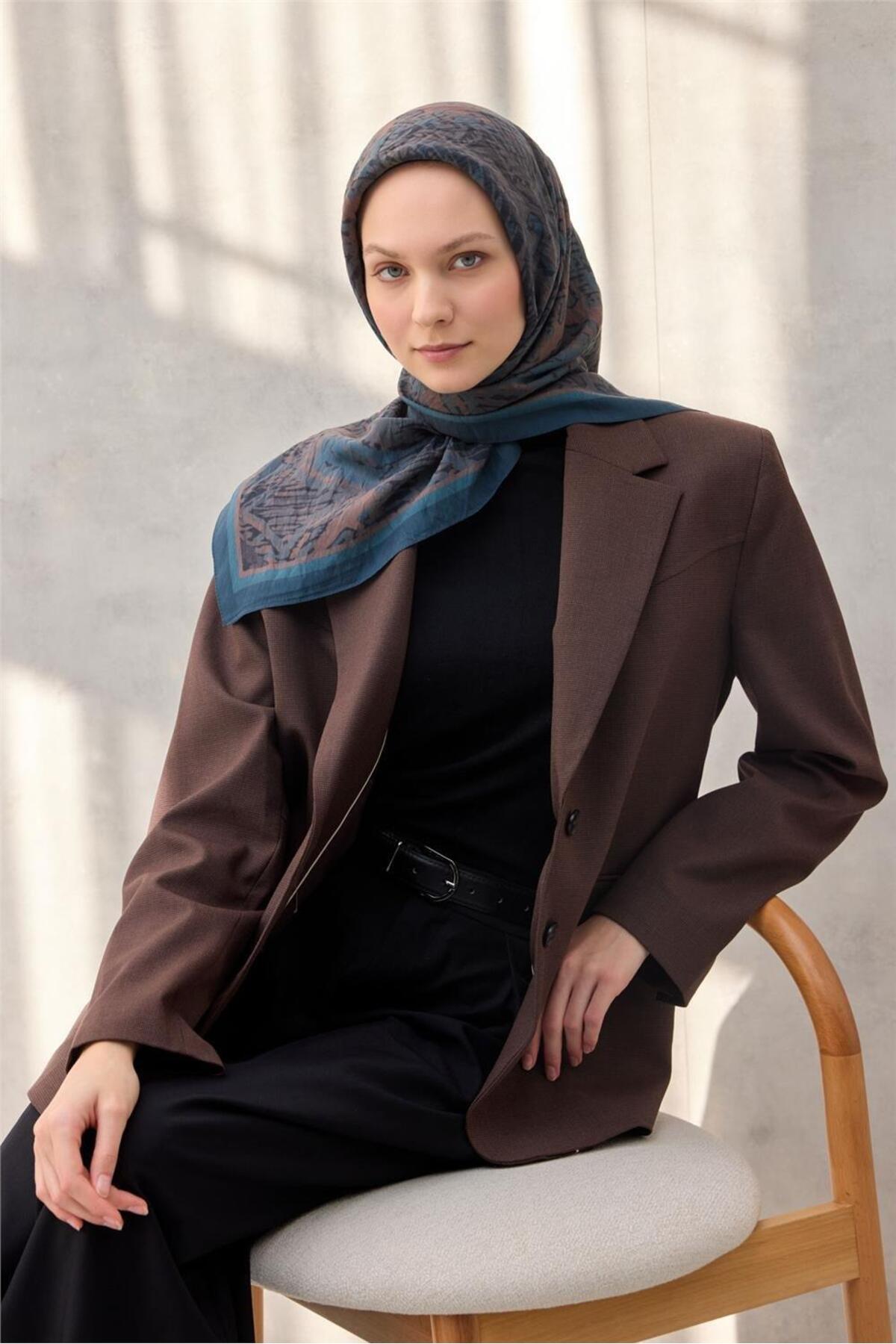 Viscose Velora Scarf Four Seasons Mixed Pattern Indigo 90x90