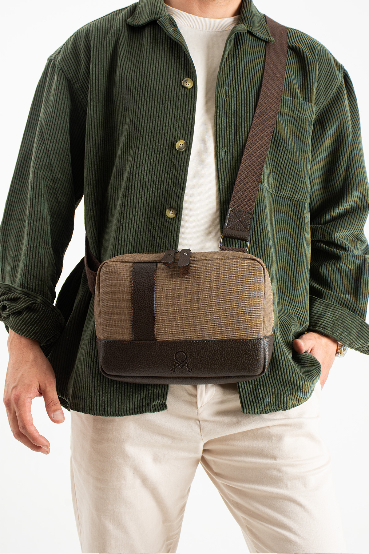 KASVA DERİ  Kanvas Kumaş Çapraz Çanta Unisex Tablet Çanta Askılı Omuz Çantası - Görsel 4