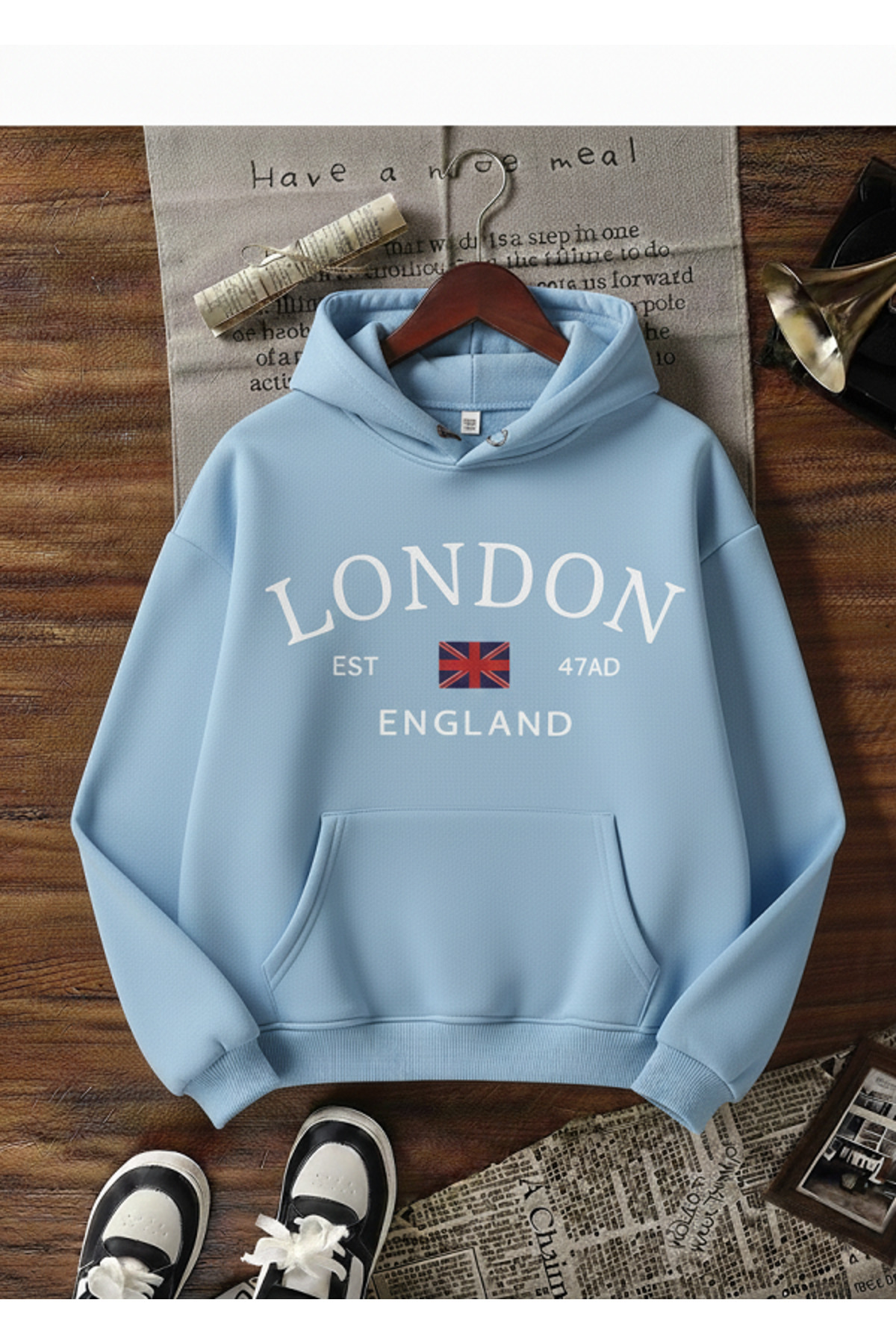 Mayer Butik Unisex Men/Women London Colorful Custom Printed Cotton Oversized Hooded Sweatshirt