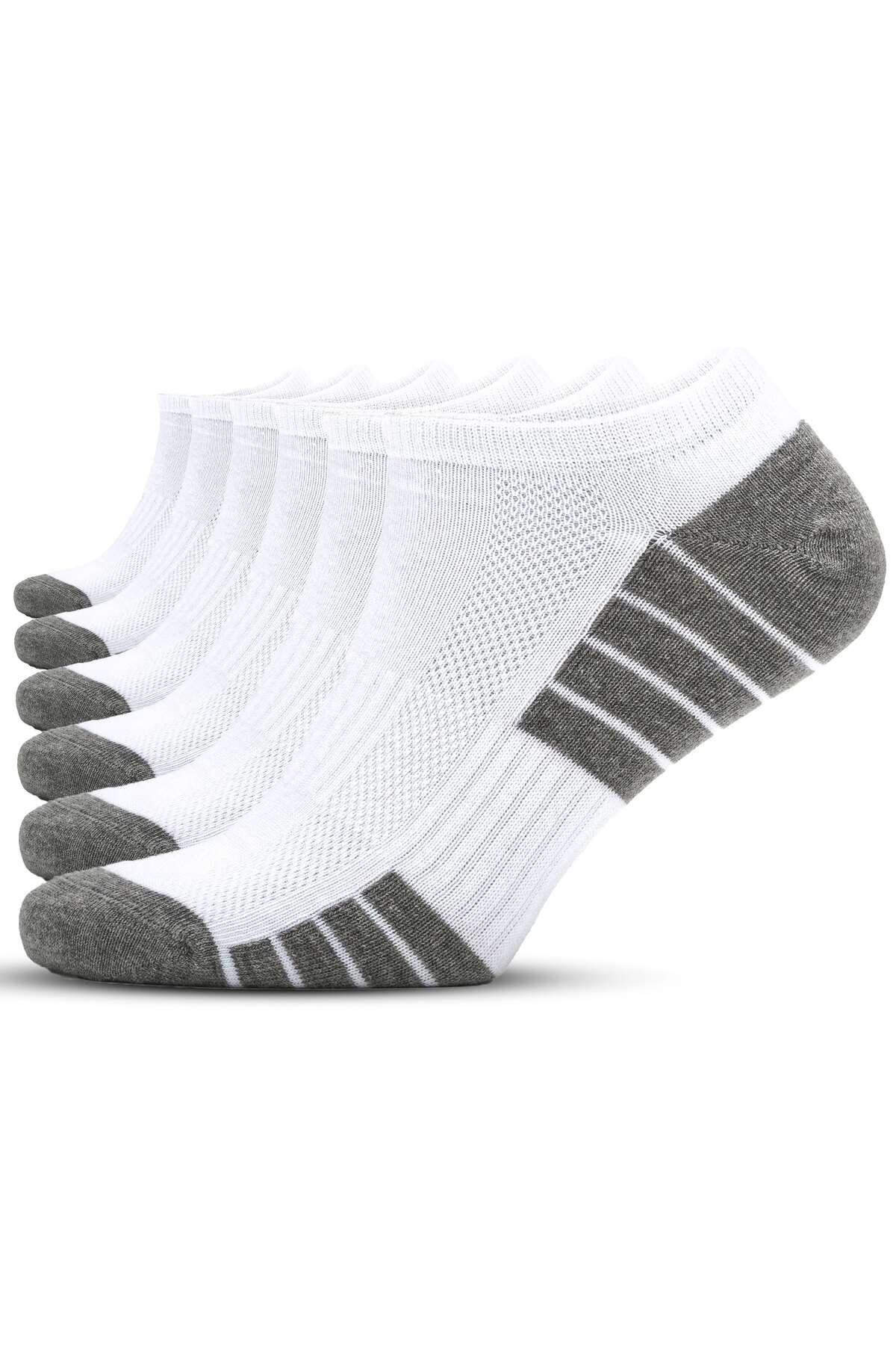 6 Pairs Sneakers Women Men Organic Cotton Booties Seamless Short Sports Socks Unisex, White Black Grey