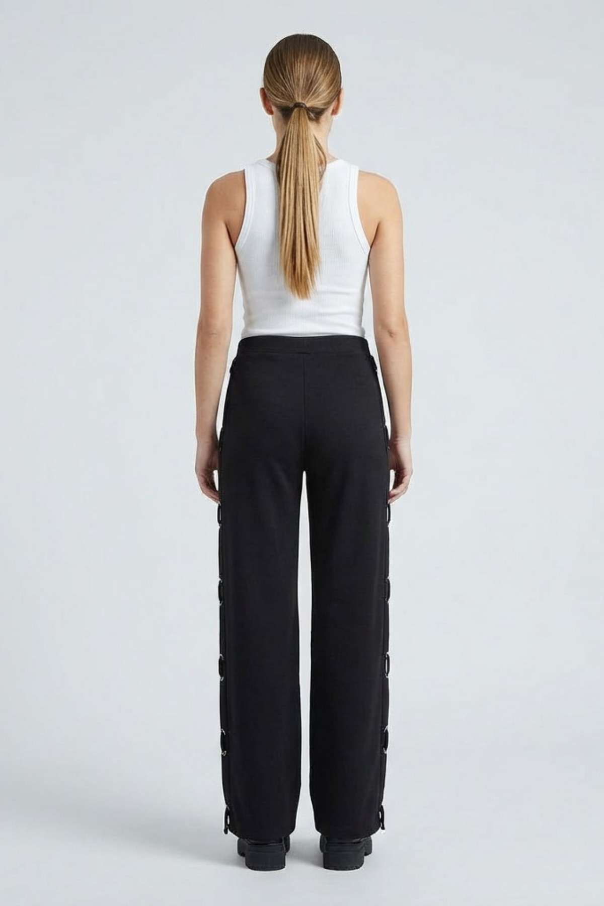 Grenj Fashion  Siyah Çelik İnterlok Kuşgözü Detaylı Örme Pantolon - Görsel 6