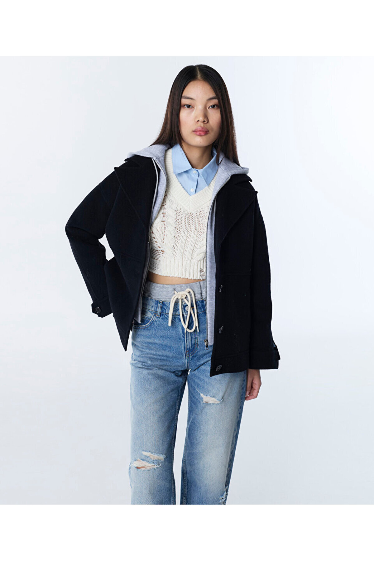 Twist  ÇİFT PARÇA GÖRÜNÜM YÜNLÜ KABAN