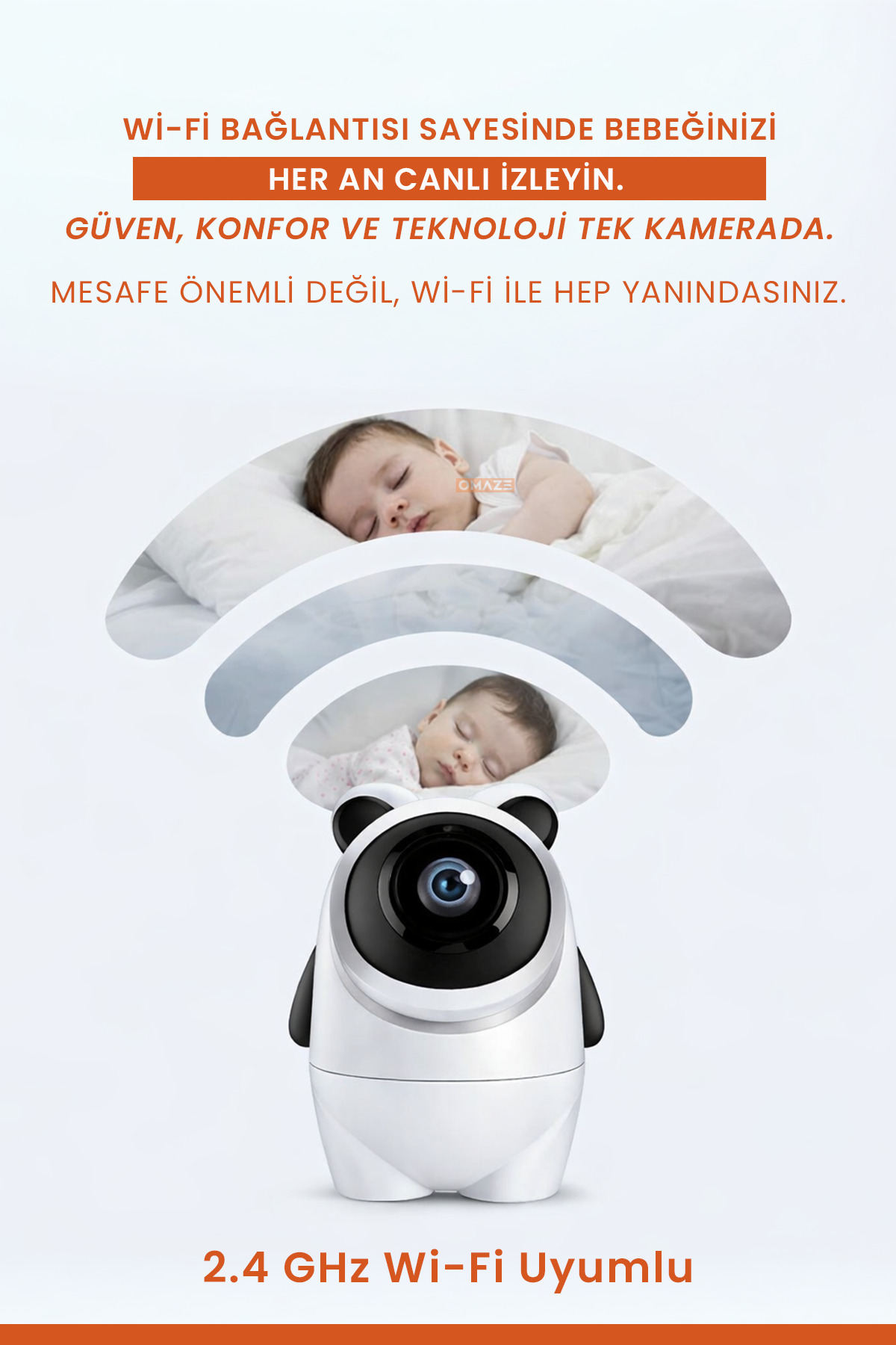 Omaze Ekranlı Bebek Kamerası Gece Görüşlü Hareketli Ip Güvenlik Kamera Monitörü Oda Sıcaklık Kontrollü fotoğrafı 5 (önizleme)
