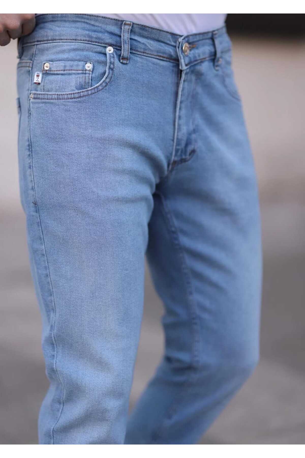 Denim  Erkek Kot Pantalon Koyo Laji? Fermoar Yuksek Bel Geni?ş Paça - Görsel 4