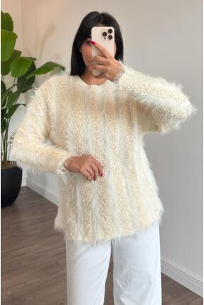 Mahhar Ponponlu Uzun Sakallı Kazak Tunik - Ekru