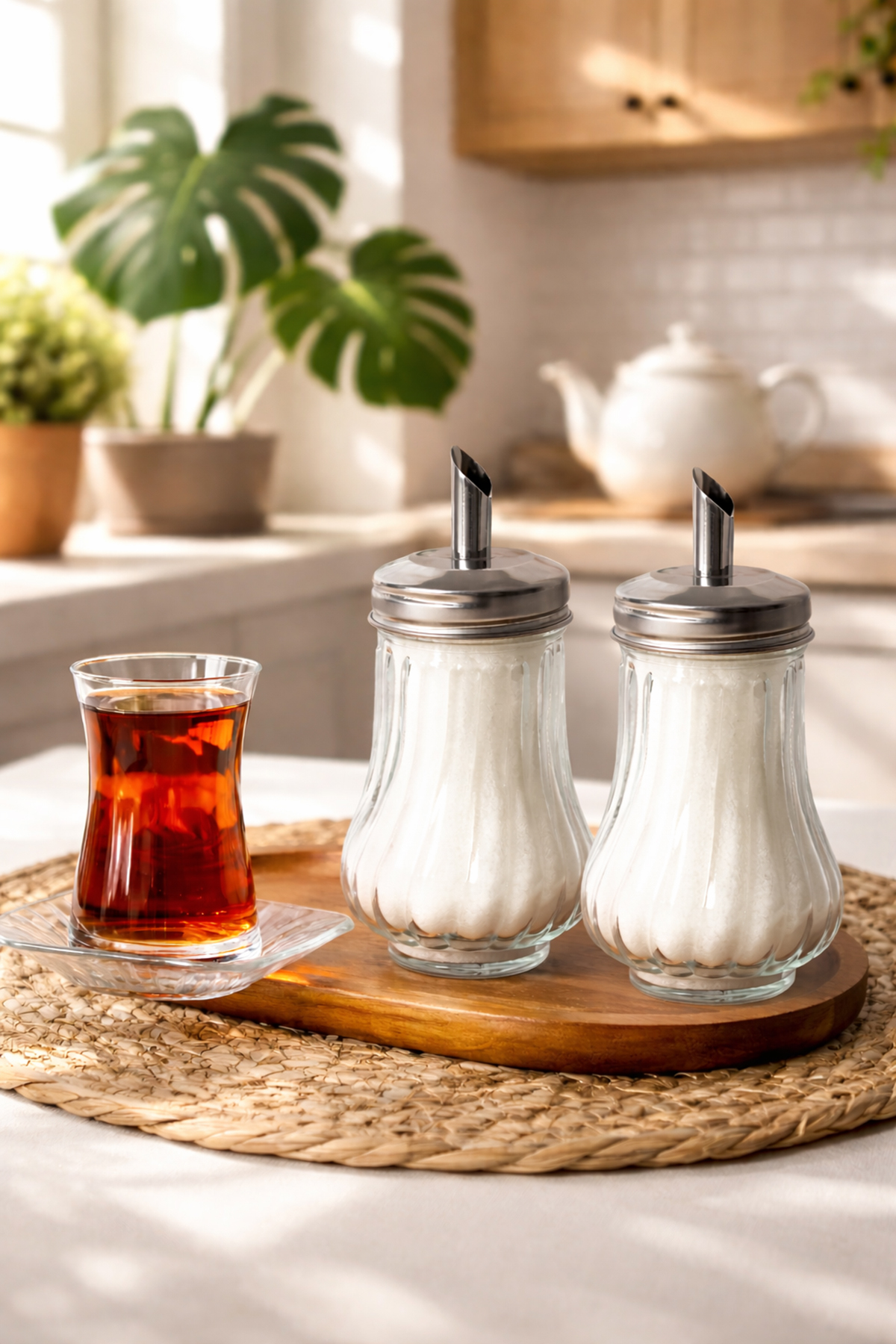 Glass Shake Pour 2-Piece Sugar Bowl - 2-Piece Powdered Sugar Bowl Set - 200 ml