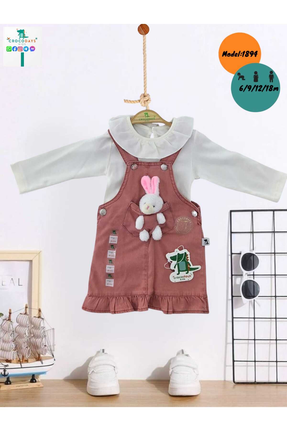 CROCODAYS Kız Çocuk Kot (JEANS) Tavşan Oyuncaklı Badili Jile Takımı (6/9/12/18) Ay fotoğrafı 2 (önizleme)