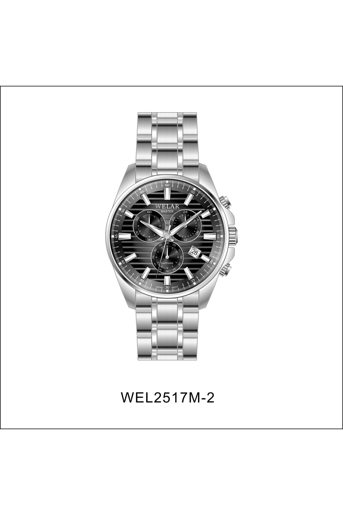 ساعت مچی مردانه Wel2517M-2 با شیشه یاقوتی، تقویم‌دار و مقاومت در برابر آب تا ۵ اتمسفر