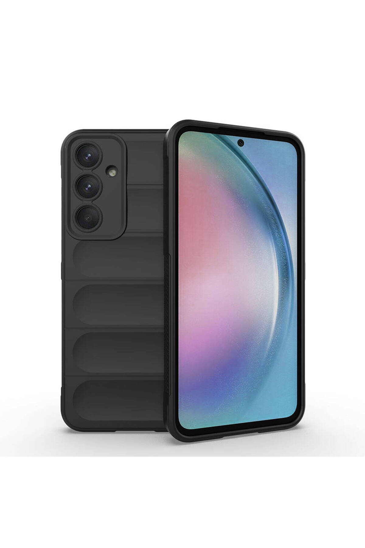 Galaxy A55 Kılıf Esnek TPU Oyuklu Arka Yüzey Tasarımlı OYO Etnik Silikon Kapak - Siyah