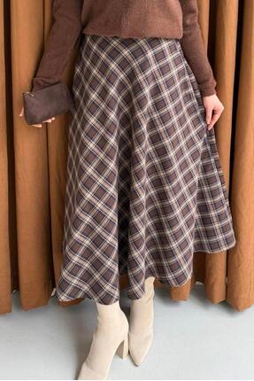 rabia sultan çınar Kadın Yeni Sezon Ekoseli Uzun Etek