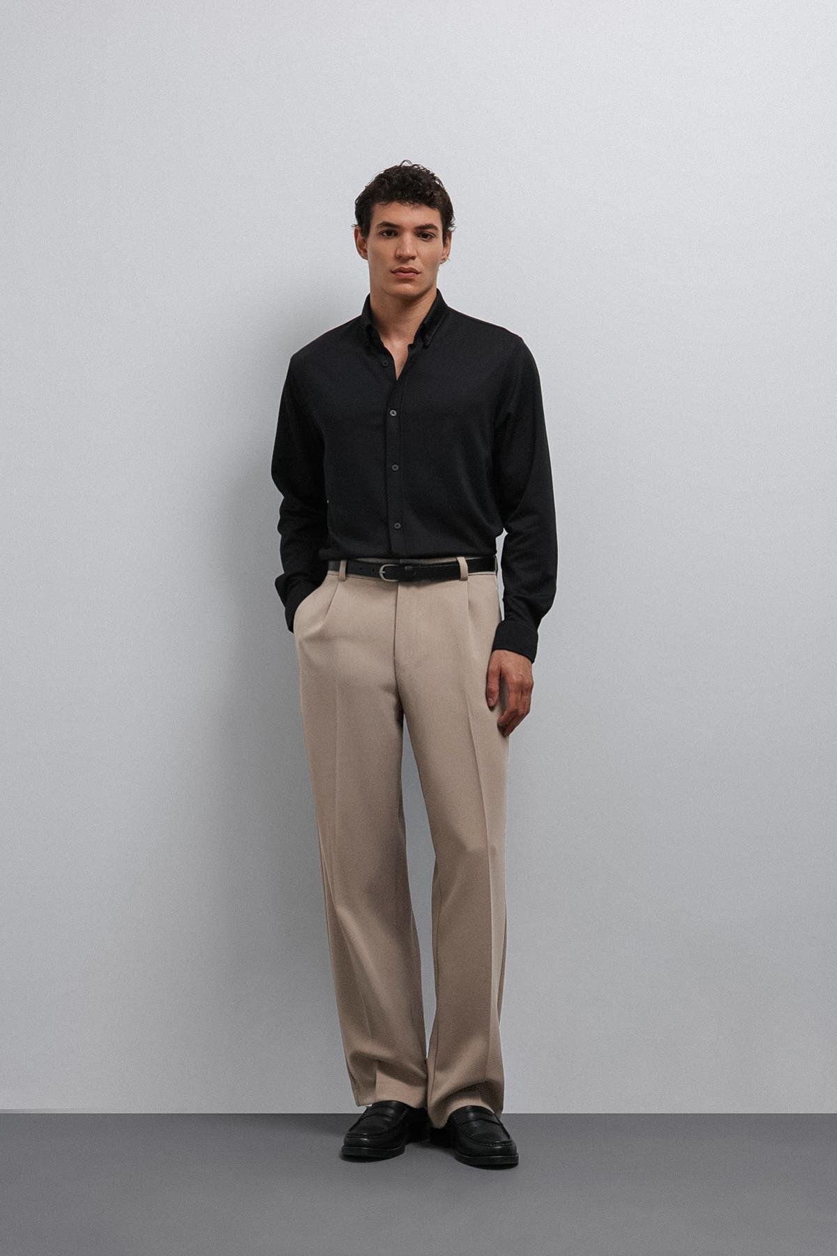 Antioch Taş Relax Fit Baggy Pilili Erkek Pantolon — کرم A25Y2827