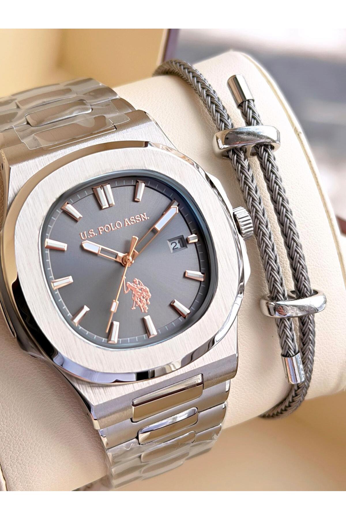 یو اس پولو ساعت مردانه U.S. Polo Assn با قاب و بند استیل، 2 سال گارانتی، مقاوم در برابر آب تا عمق 3 اتمسفر، مدل E.PA1150-02