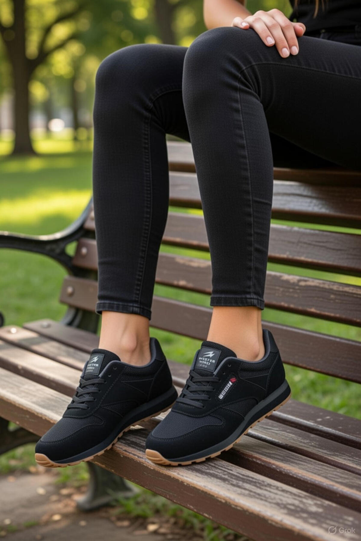 VELLINA Kadın Siyah Krep Bağcıklı Casual Rahat Taban Konforlu Yumuşak Yürüyüş Günlük Sneaker Spor Ayakkabı görsel 2