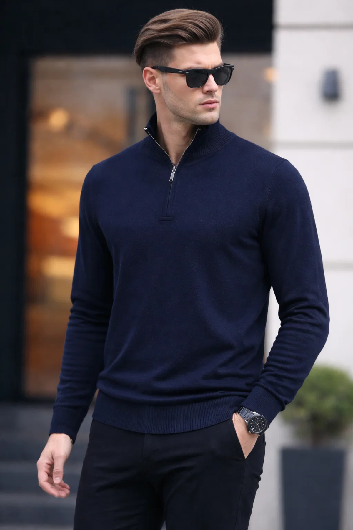 COMBİNE MİCHAİL  Erkek Yarım Fermuar Günlük Laci Triko Kazak