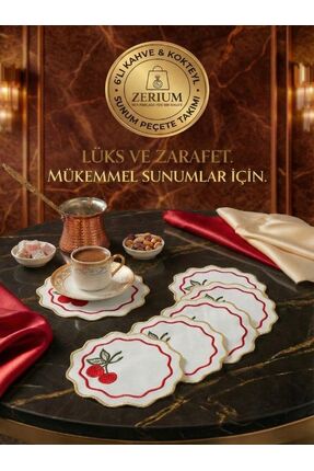 ZERİUM Premium 6’lı Kokteyl ve Kahve Altı Sunum Peçetesi Kırmızı Kiraz Serisi