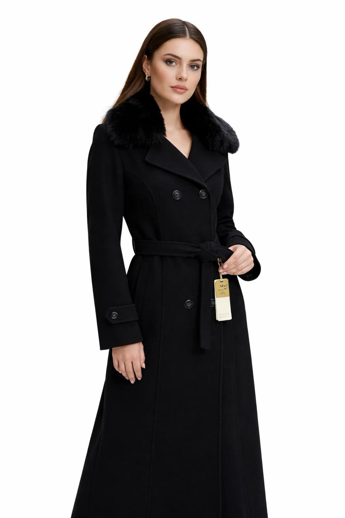 ESİN GİYİM  Kürk Yakalı Kruvaze Kaşe Manto- Old Money Tarz - Görsel 5