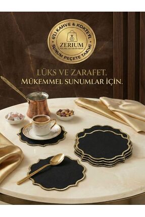 ZERİUM Premium 6’lı Kokteyl ve Kahve Altı Sunum Peçetesi Black Gold Serisi