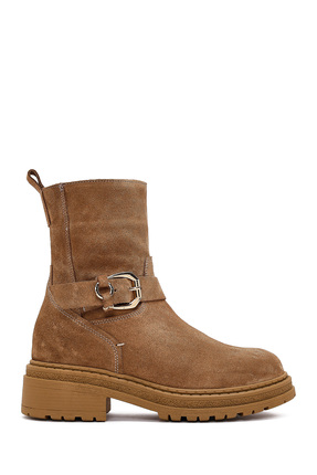 Derimod Kadın Taba Fermuarlı Kalın Tabanlı Süet Deri Bot 25WFD183210