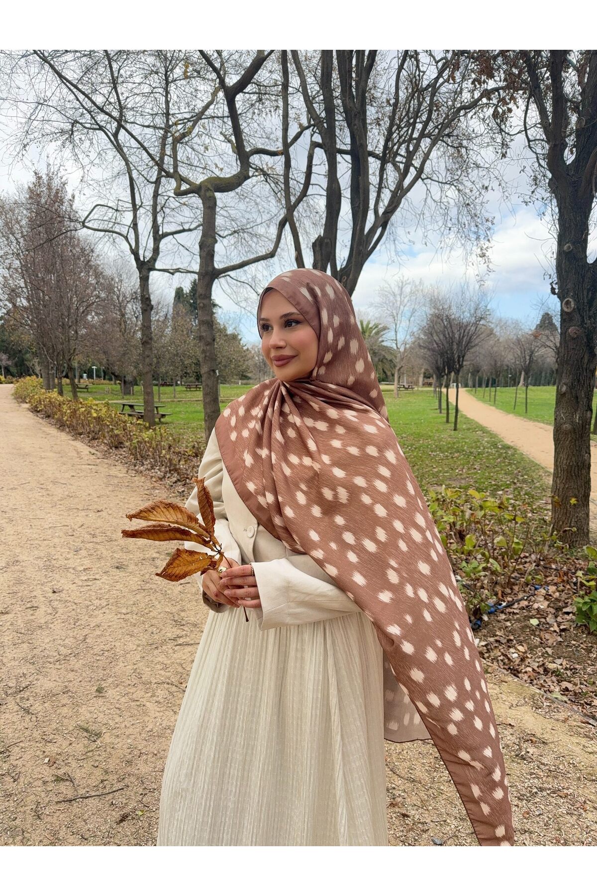 Mira İpek  Ceylan Bambi Desenli Pamuk Soft Şal ps202 - Görsel 6