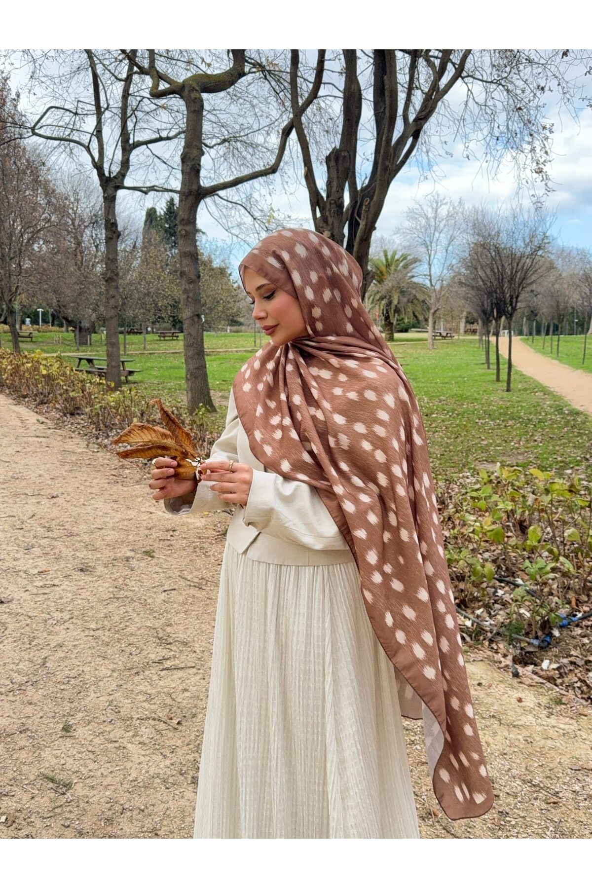 Mira İpek  Ceylan Bambi Desenli Pamuk Soft Şal ps202 - Görsel 4