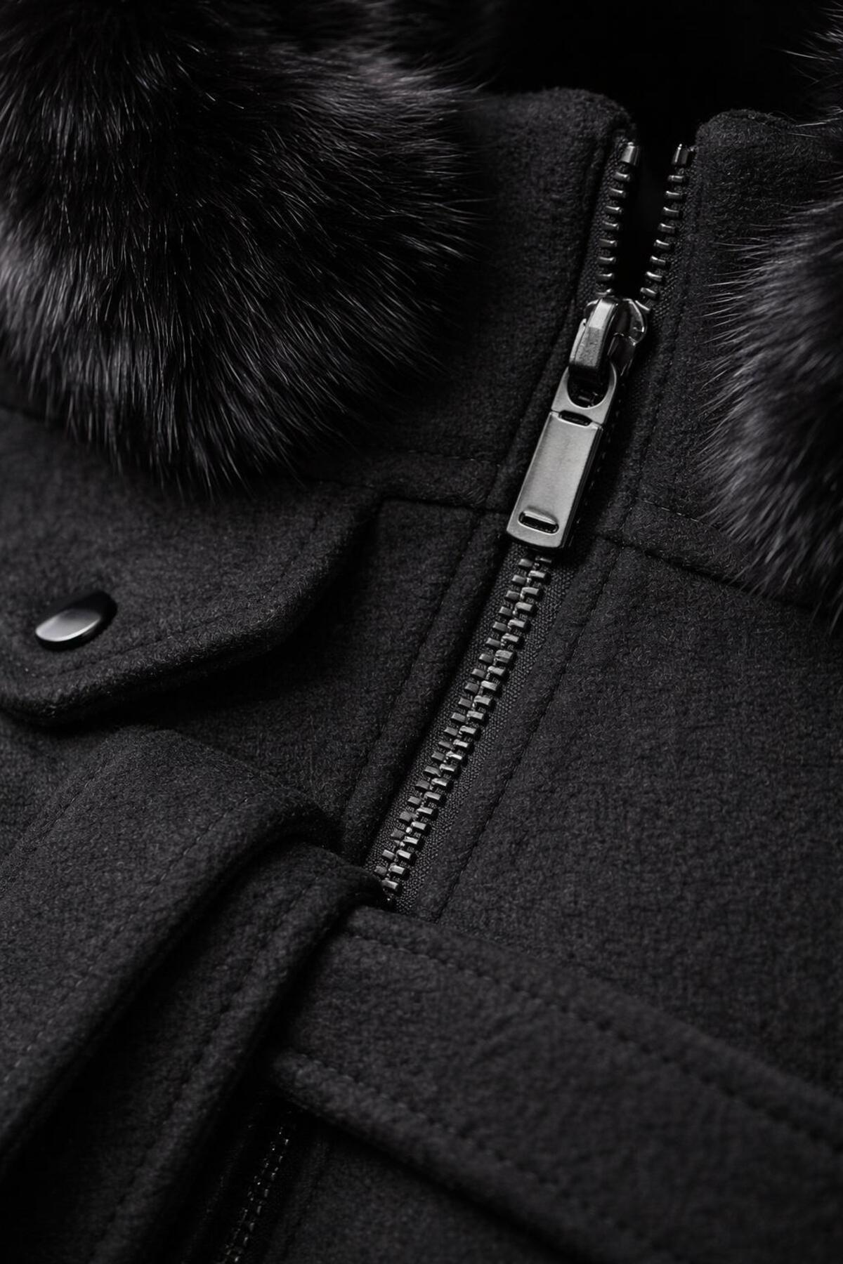 ESİN GİYİM  Luna Kürk Kapüşonlu Kemerli Uzun Kaban - Görsel 3