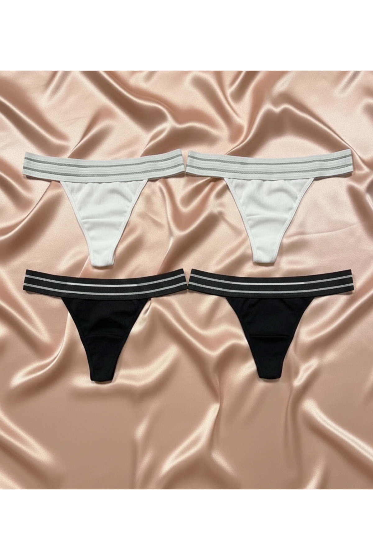 Pamuklu ve Likralı Kumaş Beli Lastikli Toparlayıcı String Külot 4lü Paket