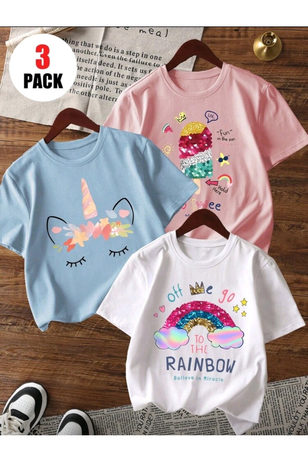 YENİZ SEASON 3 SET GIRLS T-SHIRT, MULTICOLOR, 100% COTTON