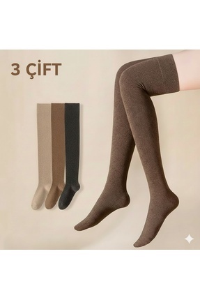 Çorap Bakkalı 3’lü Set Premium Yünlü Dizüstü Çorap | Sıcak Tutan Yumuşak Doku...