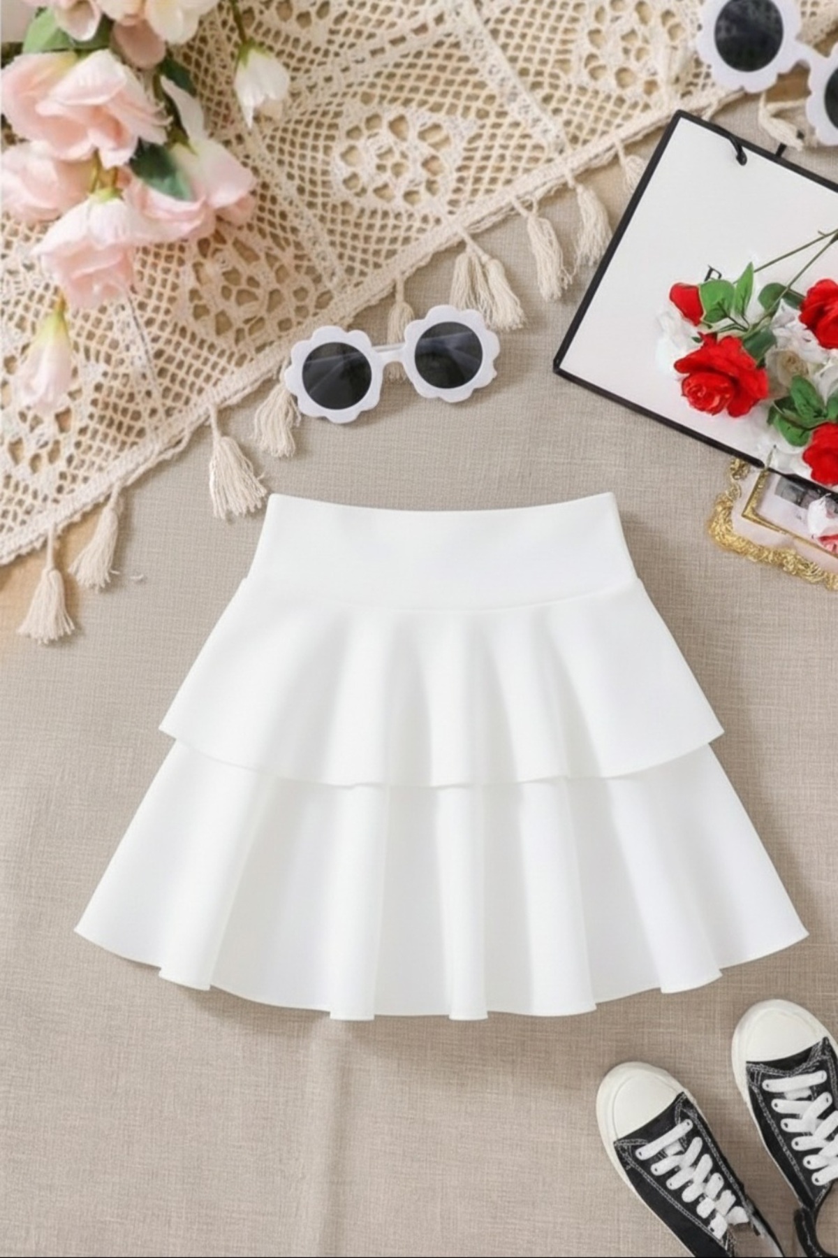 MRDN MODA  Kız çocuğu yüksek bel kat kat fırfırlı mini kloş etek - Görsel 2