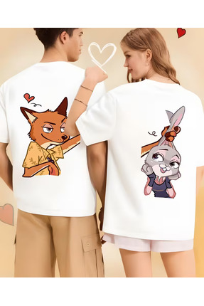 shi dumanlar giyim Oversize Çift Eş Sevgili Kombini Tilki-Tavşan Zootpia2 Bas...