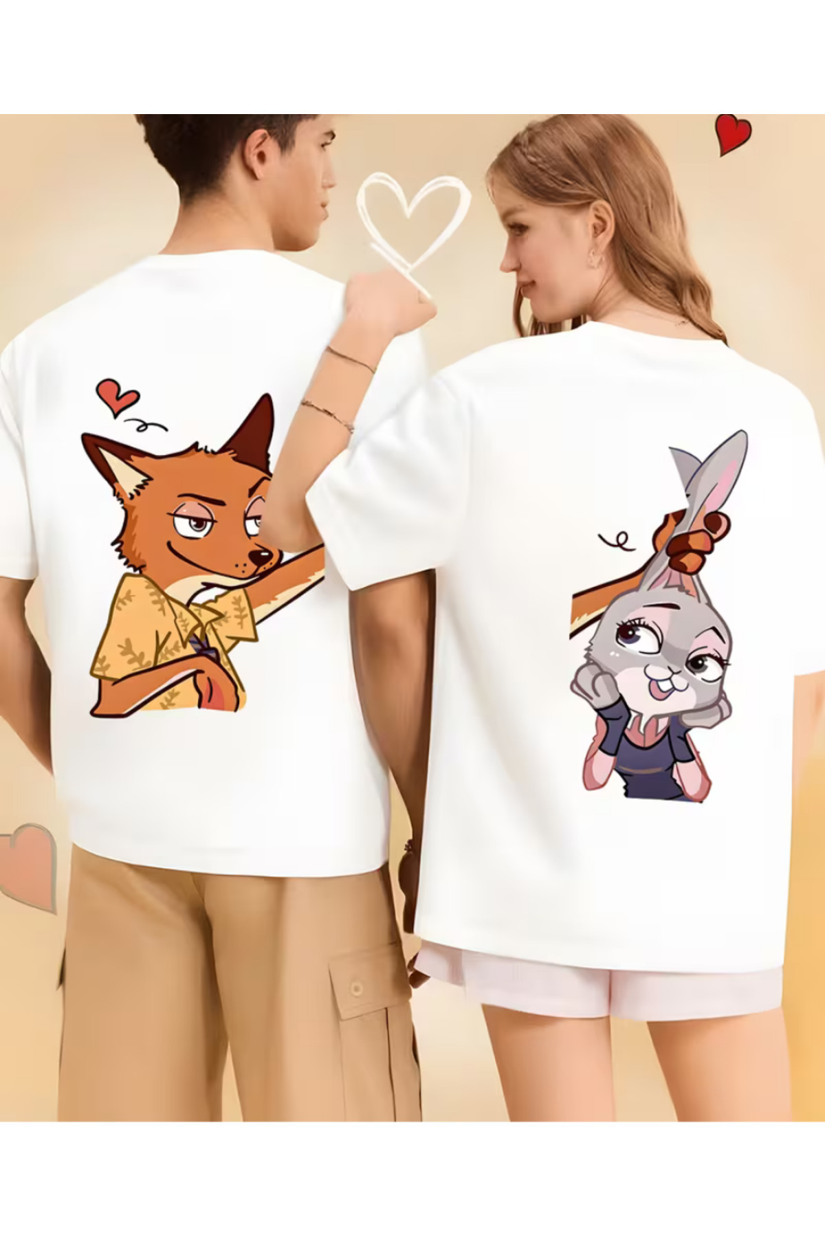 shi dumanlar giyim Oversize Çift Eş Sevgili Kombini Tilki-Tavşan