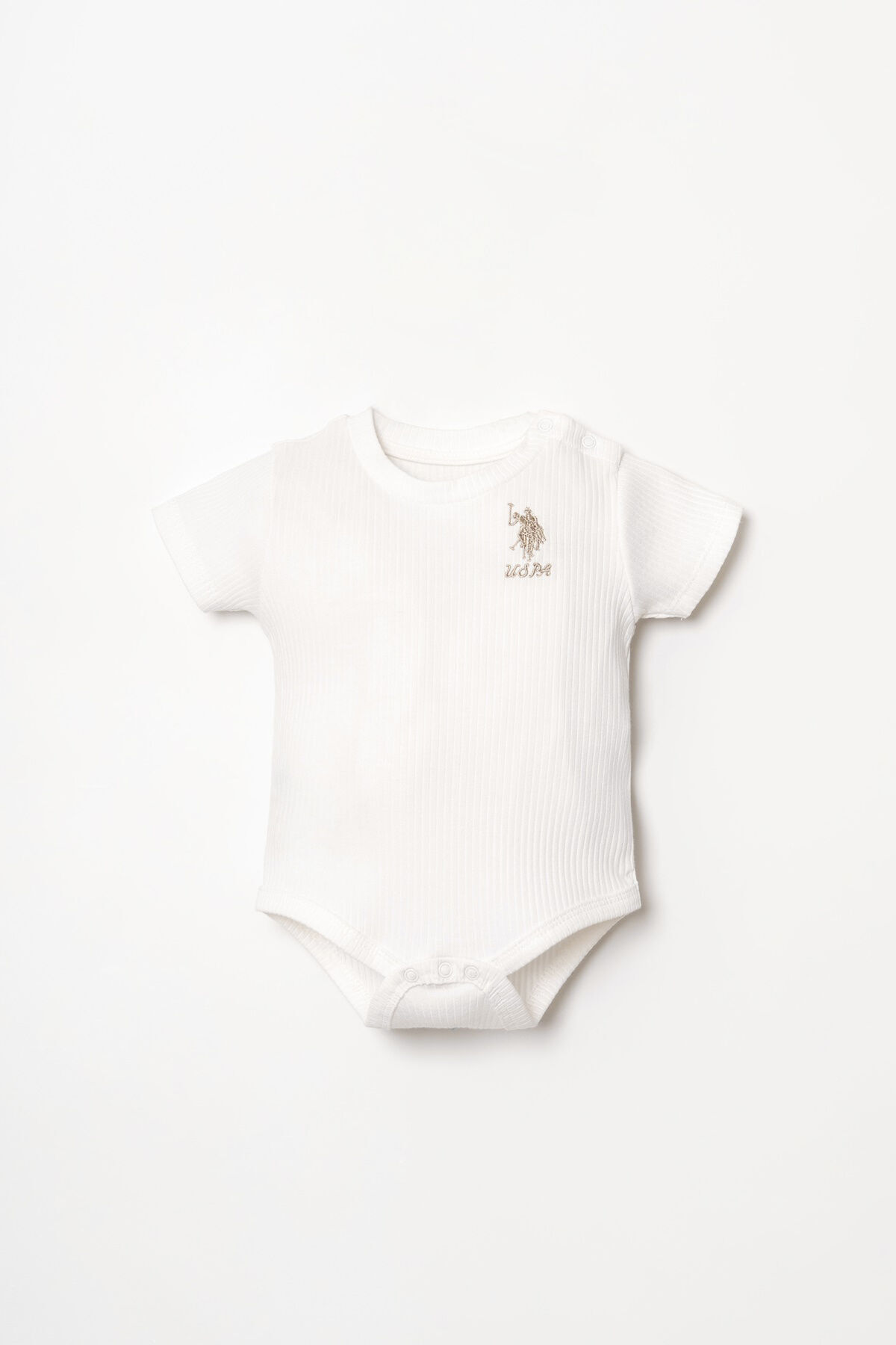 ست ۳ تکه نوزاد دختر یقه گرد گلدوزی‌دار تابستانی سفید U.S. Polo Assn. — 3