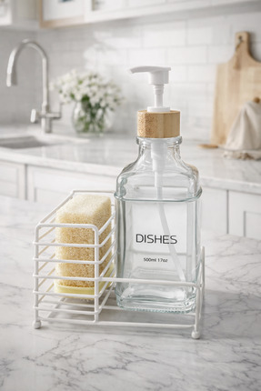 MAKRİ HOME Metal Stantlı Bambu Kapaklı Cam Sıvı Sabunluk/Deterjanlık, 500 ml,...