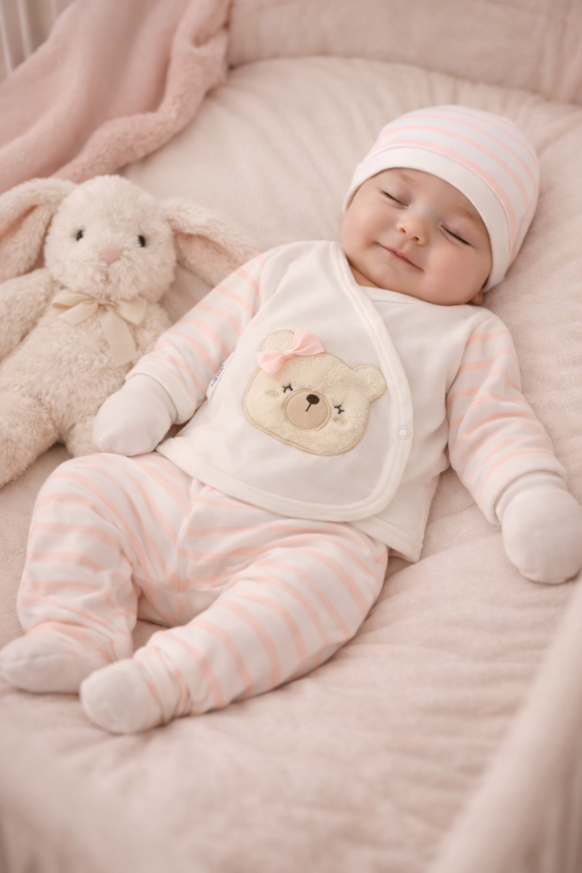 Arin Baby 5 'Lİ FİYONKLU AYICIK DESENLİ %100 PAMUK YENİ DOĞAN KIZ BEBEK HASTANE ÇIKIŞ SETİ/KIZ BEBEK ZIBIN SET fotoğrafı 4 (önizleme)