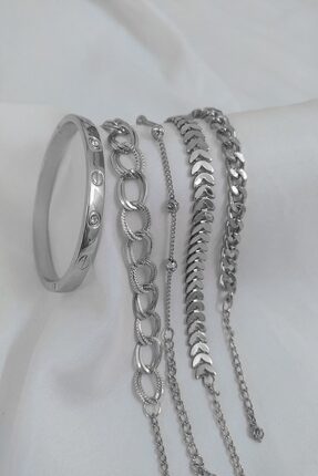 Genel Markalar Gümüş Kaplama Kadın Lüks Trend Kartier Kombin Bileklik - 2909