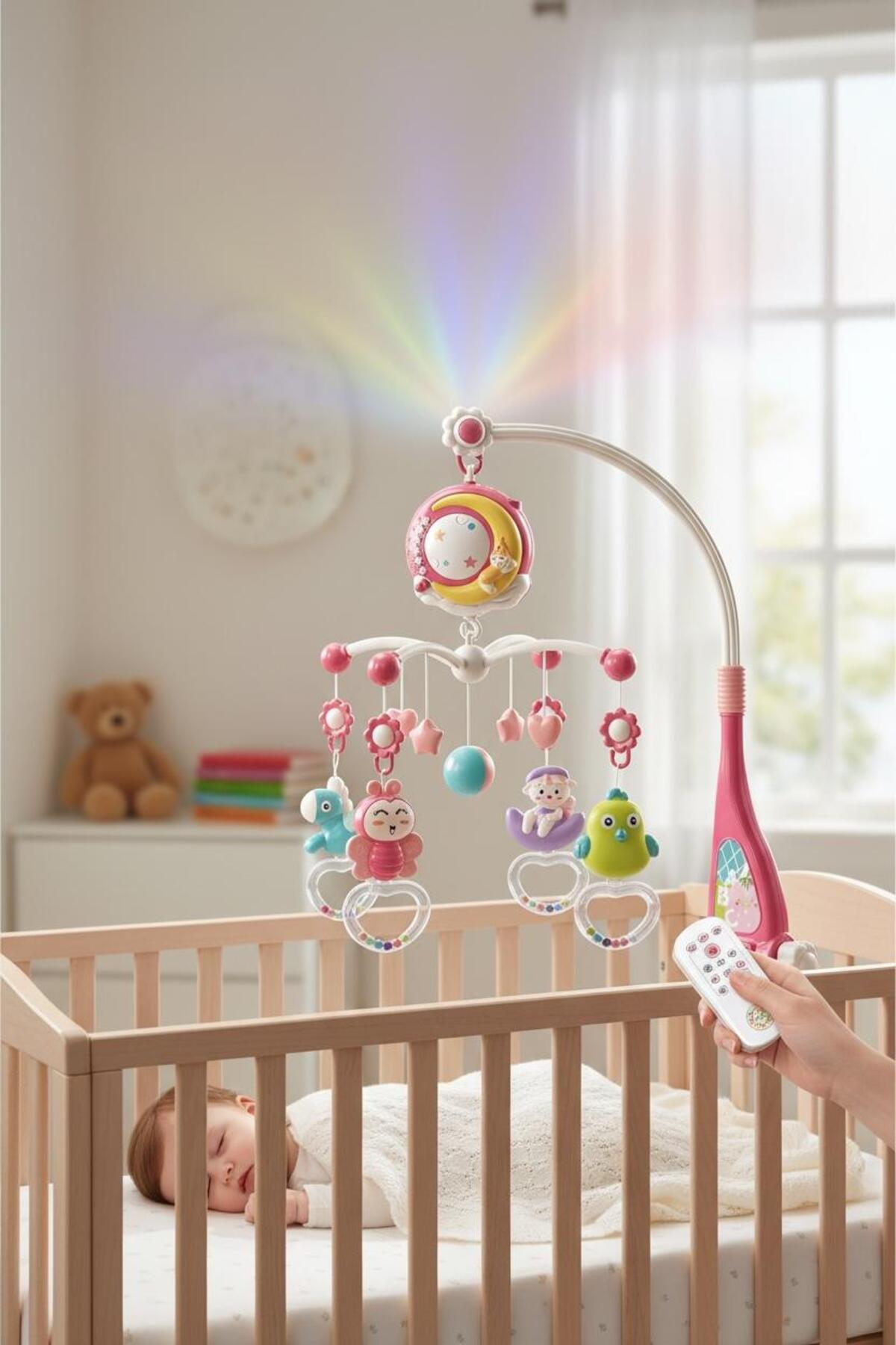 BYCEGU 90441 MÜZİKLİ VE IŞIKLI KUMANDALI NİNİLİ OYUNCAK BEBEK BEŞİK DÖNENCESİ fotoğrafı 5 (önizleme)