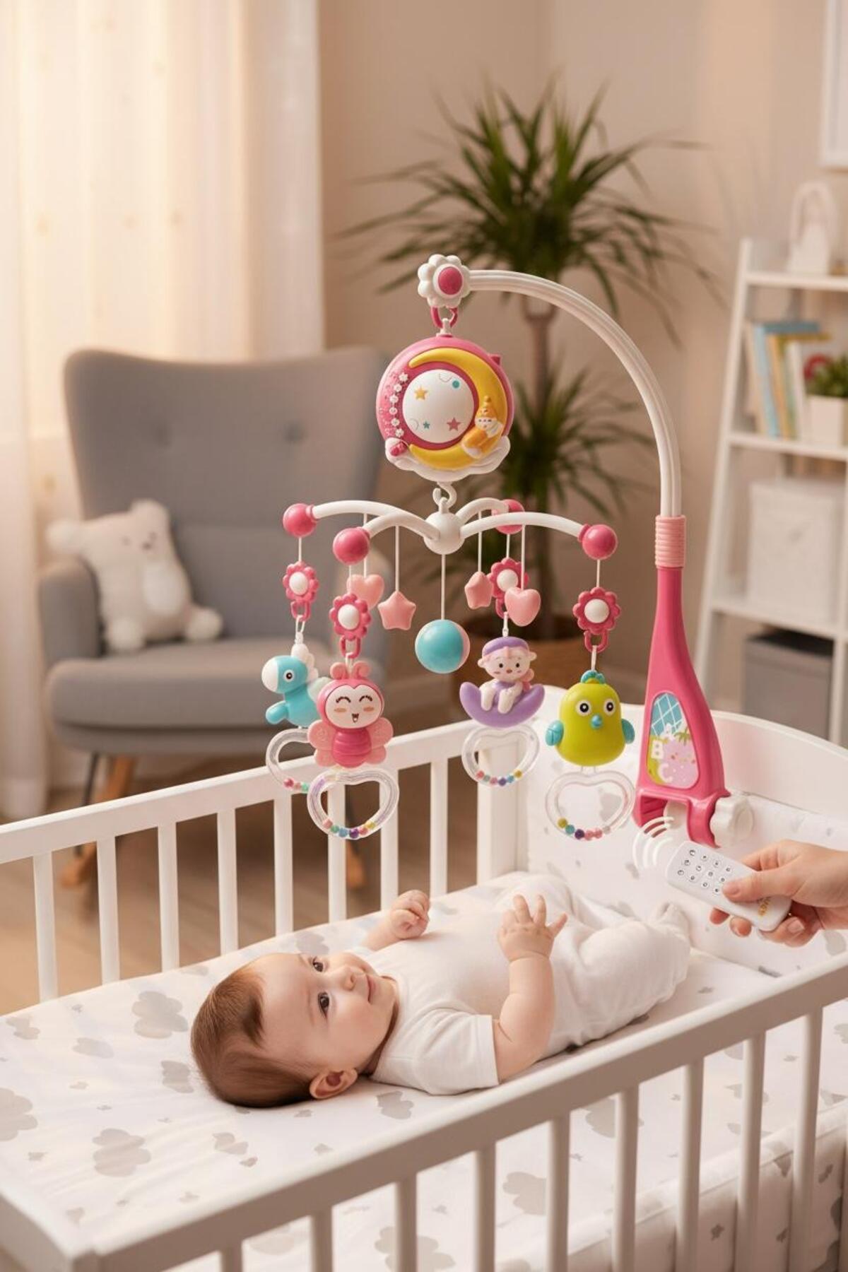 BYCEGU 90441 MÜZİKLİ VE IŞIKLI KUMANDALI NİNİLİ OYUNCAK BEBEK BEŞİK DÖNENCESİ fotoğrafı 2 (önizleme)