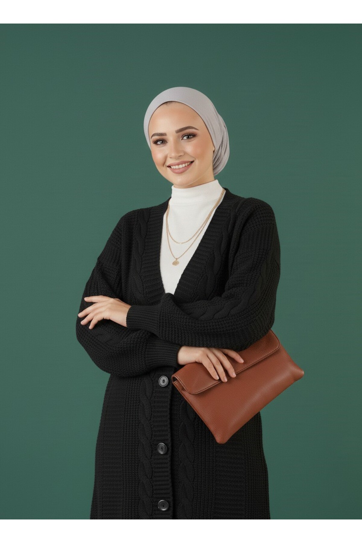 BUWOM  Kadın Tesettür Uzun Hırka Soft Düğmeli Pamuklu