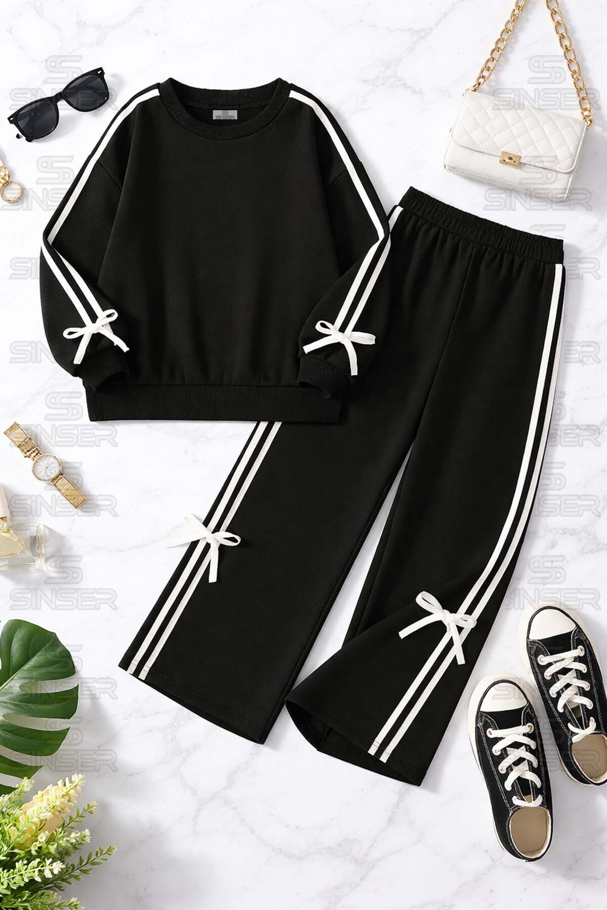 SS SİNSER Дівчачий комплект спортивного одягу з бантиком, стрічкою, круглим к...