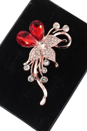 KEEBA Ateşli rüzgar çiçeği broş Yakut renkli pırlanta kesim gold renkli taşlı...