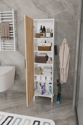 DEKORFİM DF08105KAC Çam Beyaz Çok Amaçlı Banyo Dolabı 5 Raflı, Tek Kapaklı Da...