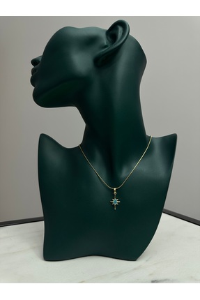 MEŞK STUDIO Altın Kaplama Kadın Kolye Mavi Zirkon Taşlı Kutup Yıldızı Şık Takı