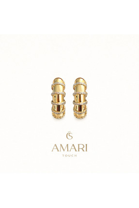 Amari Büyük Taş Detaylı Halka Küpe