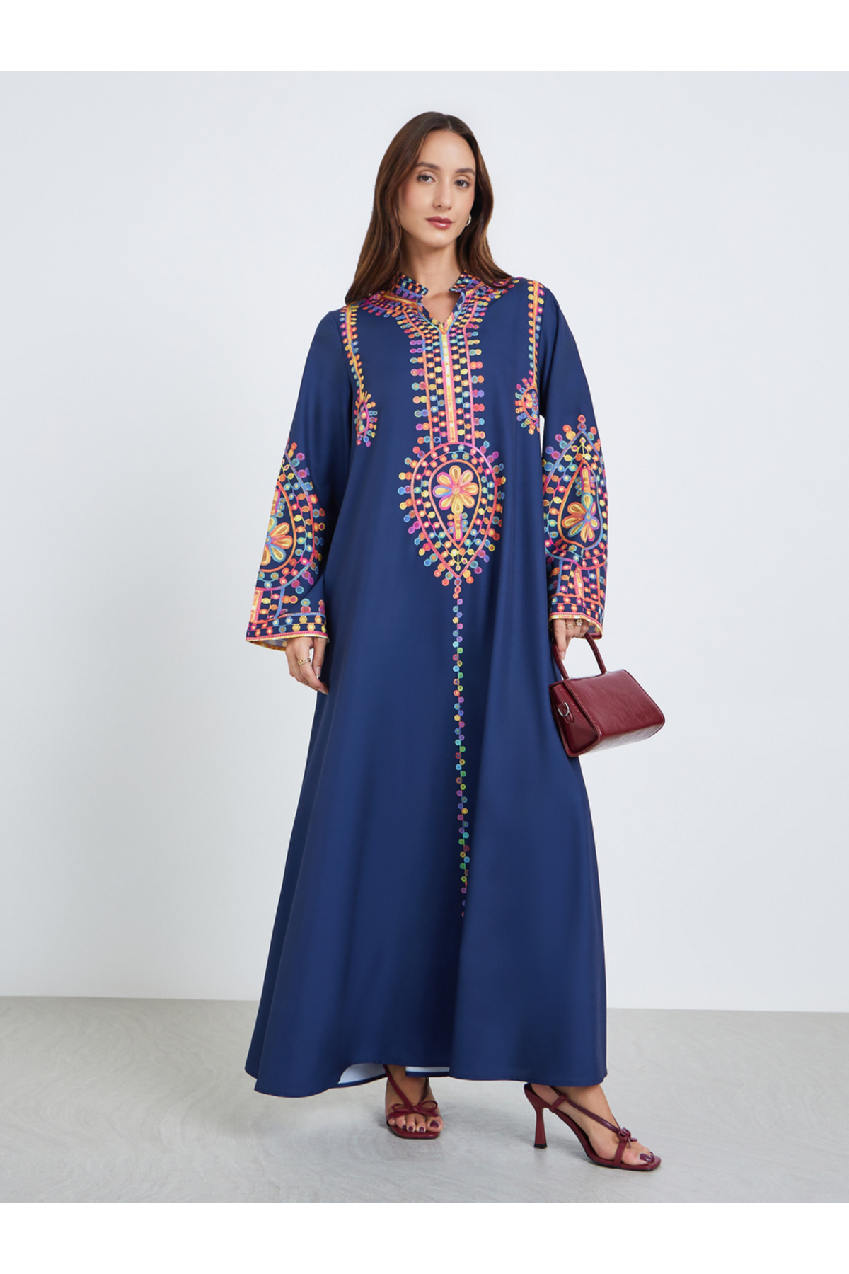 Take Two By Styli Women Navy Blue Embroidered Maxi Jalabiya