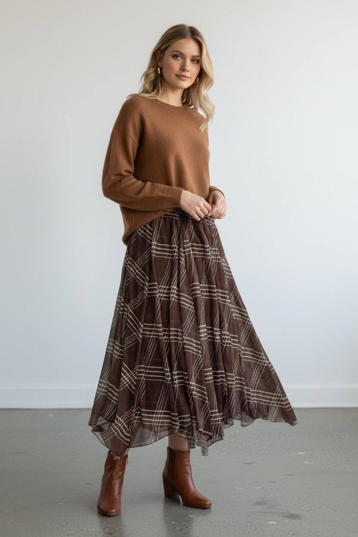 DAME  Kadın Premium Eteği Asimetrik Kesim Astarlı Şifon Etek 90 cm +Tesettüre uygun