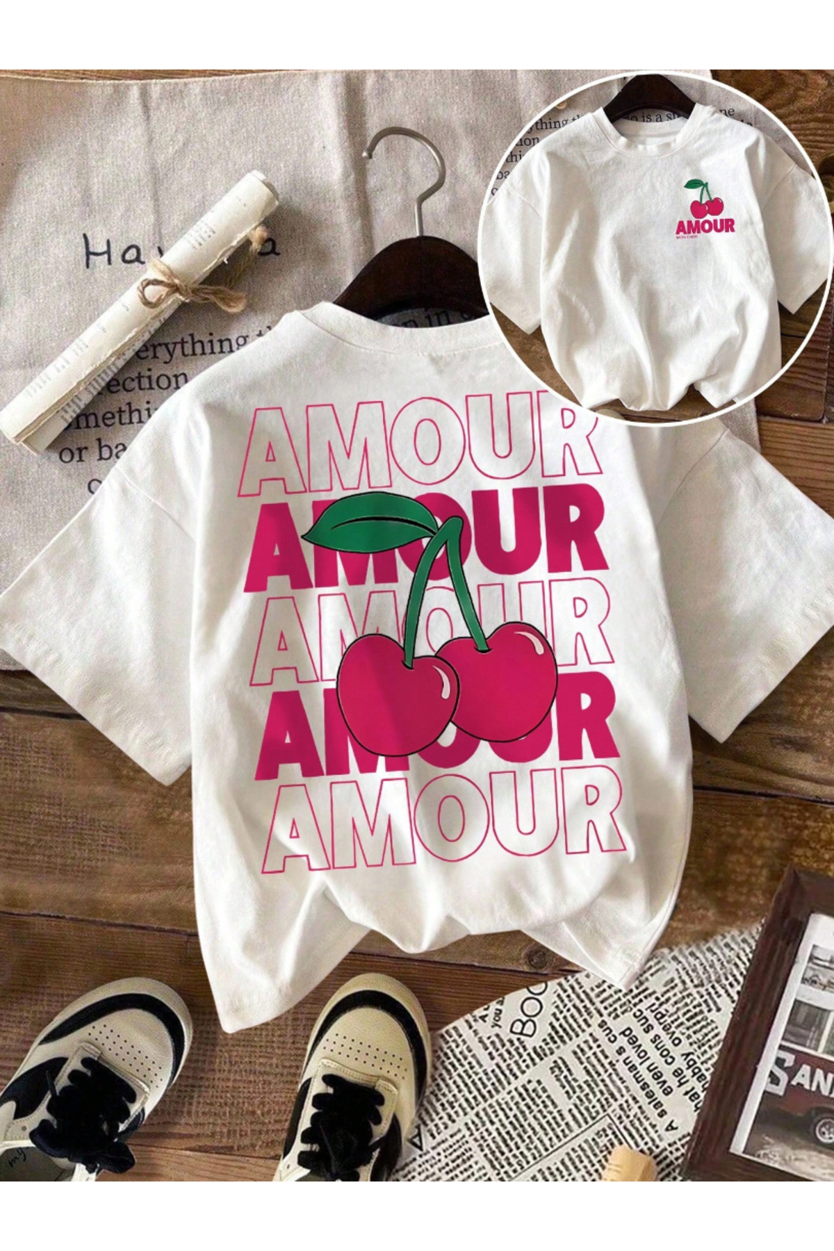 Constanza Unisex Amour Kiraz Detail με τύπωμα Basic Crew Neck Regular T-shirt...