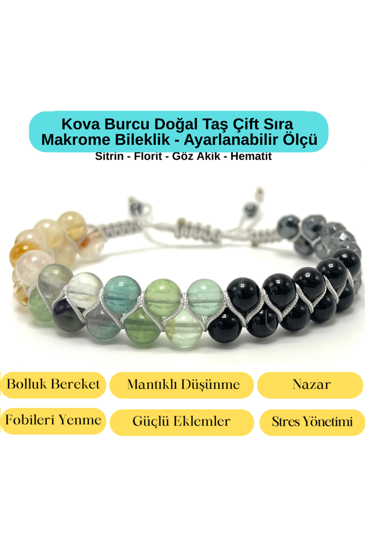 CERTIFIED Bucket Sign Natural Stone Double Row Macrame Bracelet