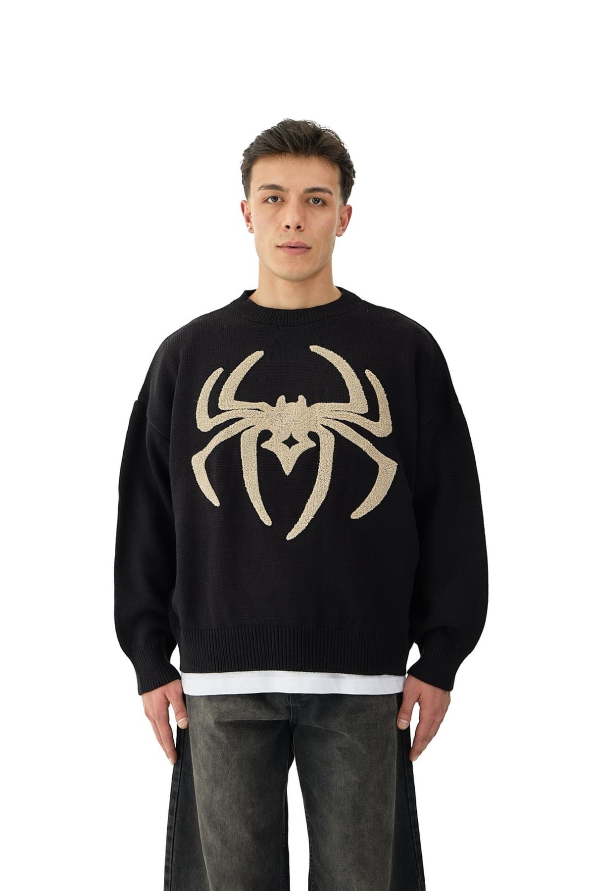 hitup Spider Nakış Detaylı Oversize Triko Kazak