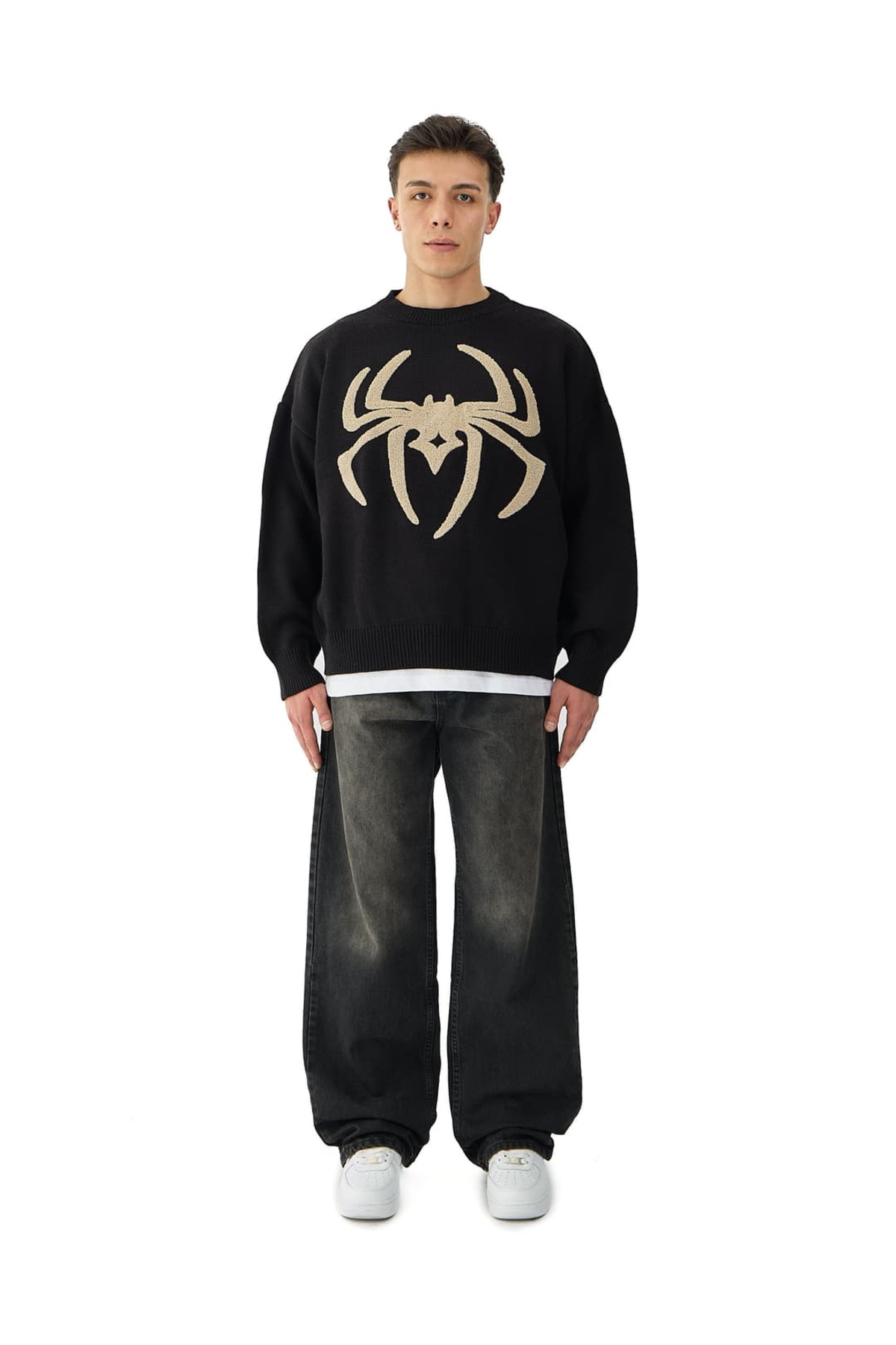 hitup Spider Nakış Detaylı Oversize Triko Kazak görsel 4